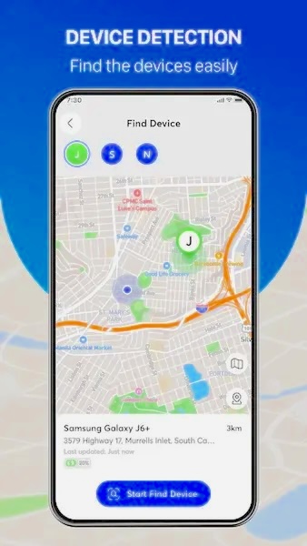 A stylized dashboard showing screen time statistics, application usage charts, and a map interface for location tracking