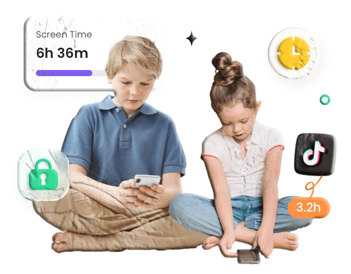 Family discussing a screen time schedule at the kitchen table with a printed plan