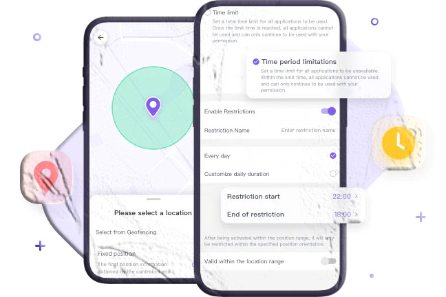 Parent and child installing parental control app together on smartphone