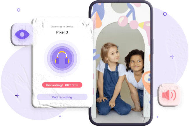 Parent viewing child via phone camera in living room for safety monitoring