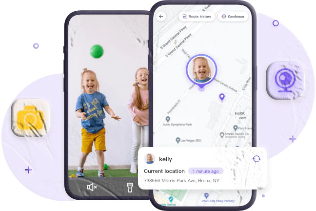 Parents monitoring child surroundings and location on smartphone map