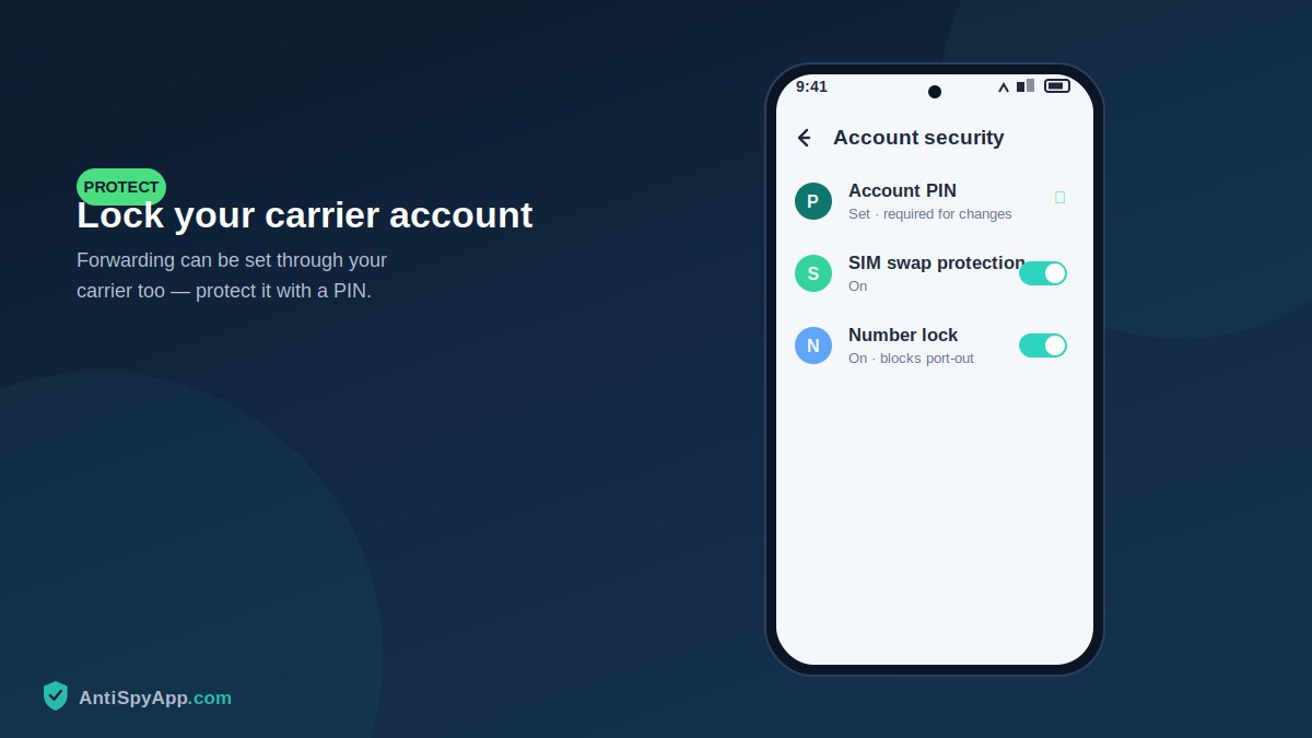 Carrier account app showing security PIN settings