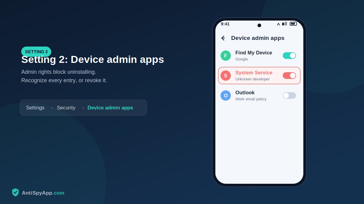 Device admin apps screen listing apps with administrator privileges