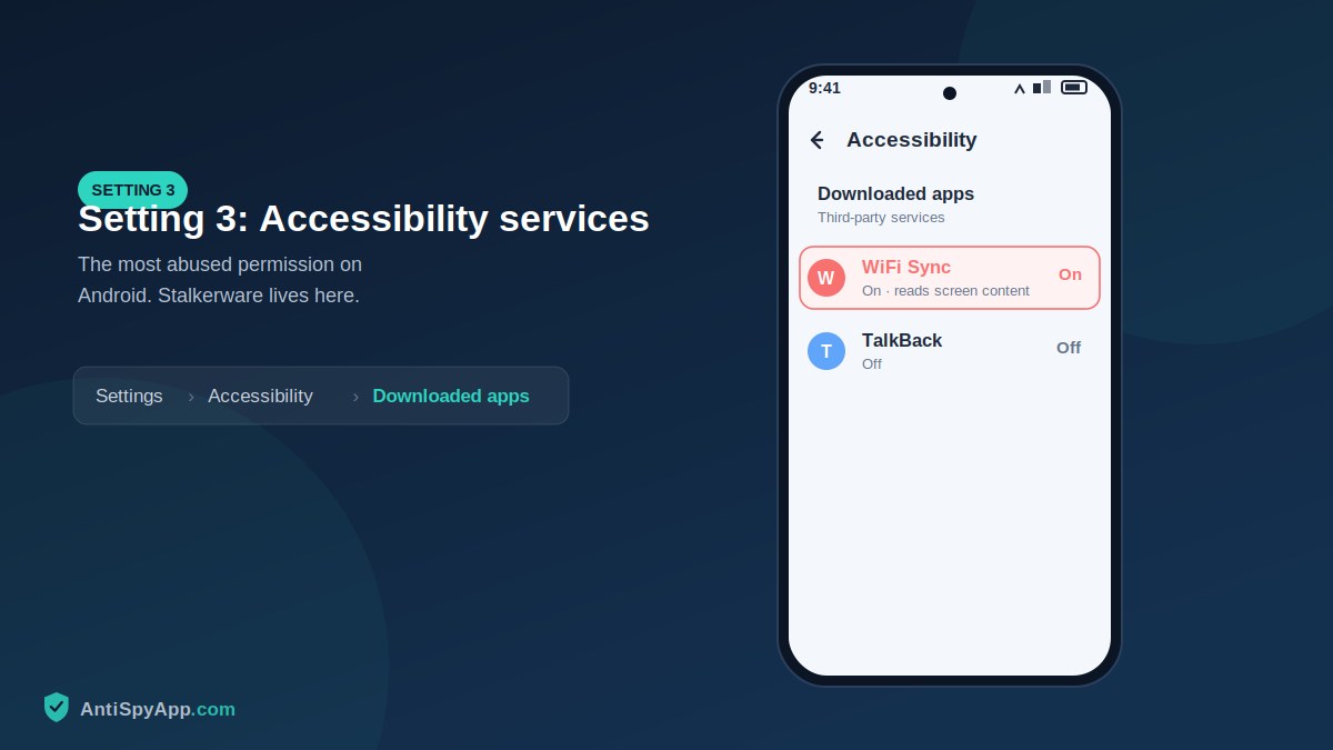 Android Accessibility settings showing the Downloaded apps section