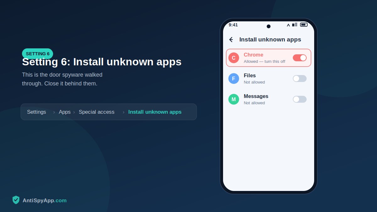 Install unknown apps permission screen listing sources