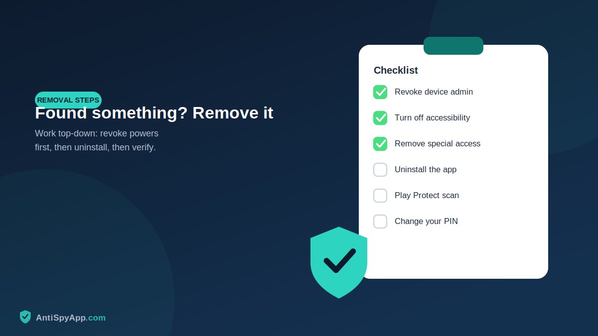 Checklist with phone showing removal steps illustration