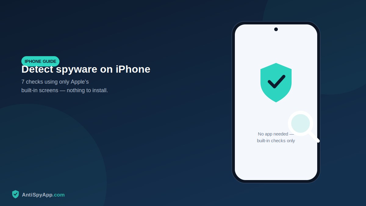 iPhone with a magnifying glass and privacy shield illustration