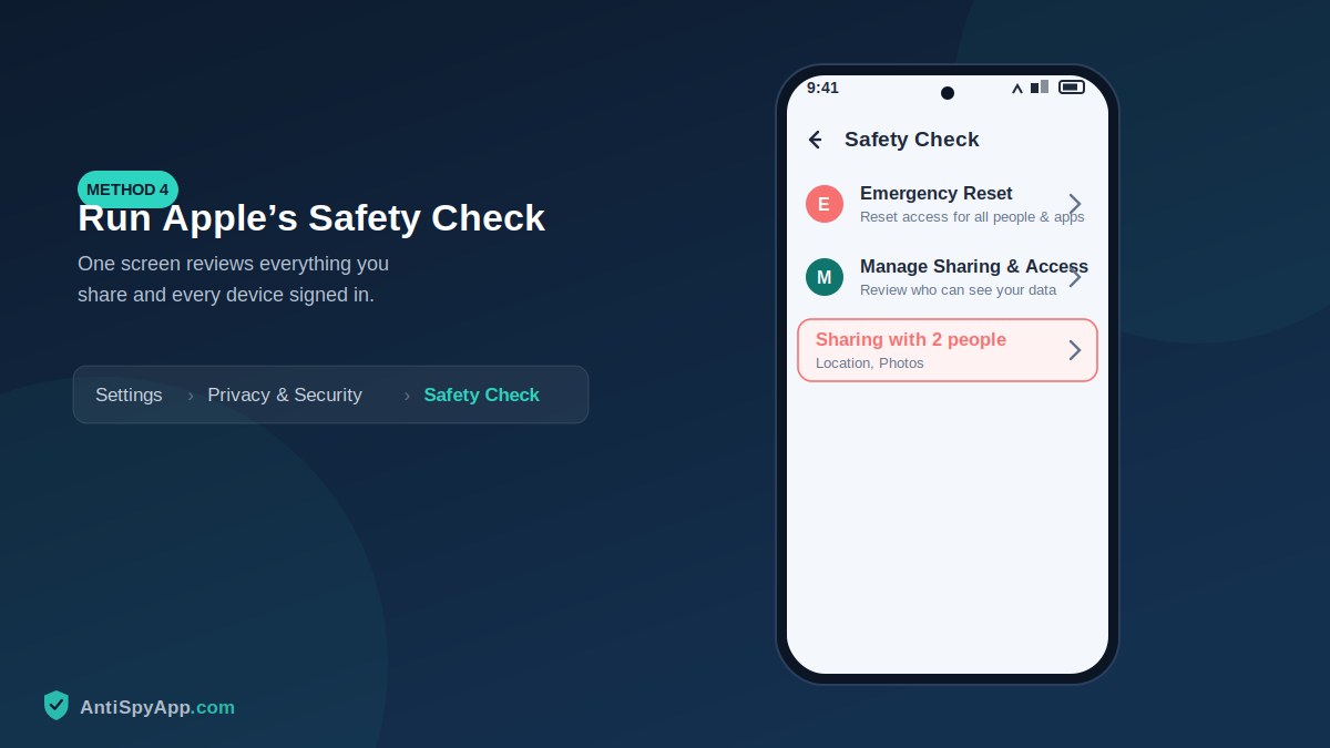 iPhone Safety Check screen in privacy settings