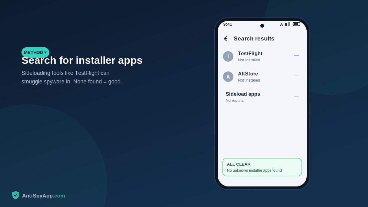 iPhone home screen search showing no unknown installer apps