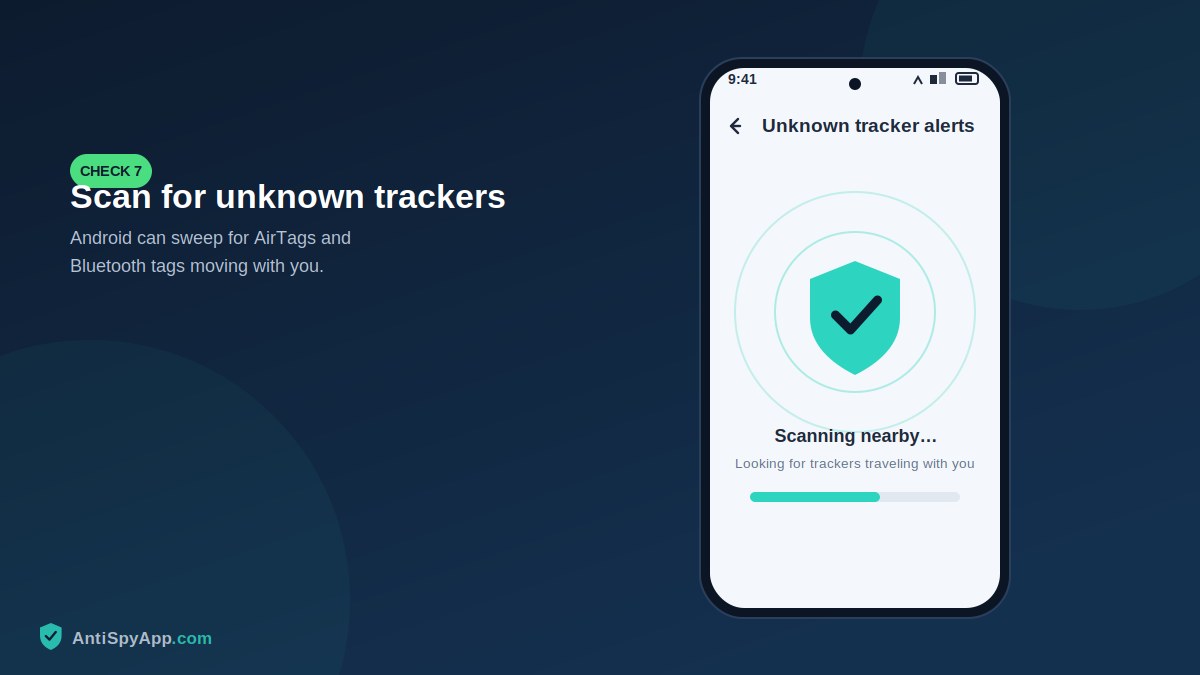 Unknown tracker alert scan screen on Android