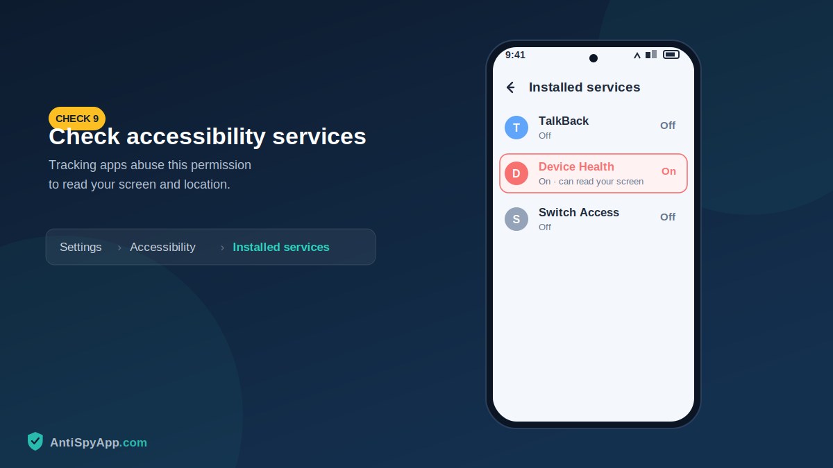 Android accessibility services screen showing installed services