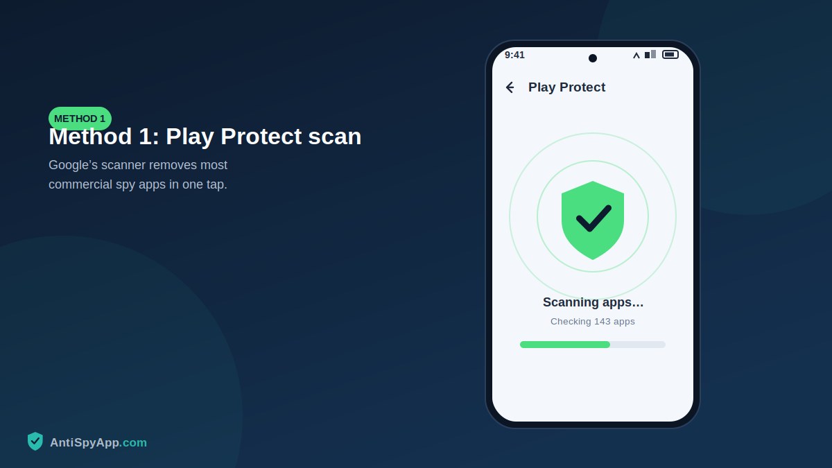 Google Play Protect scanning a phone with radar animation