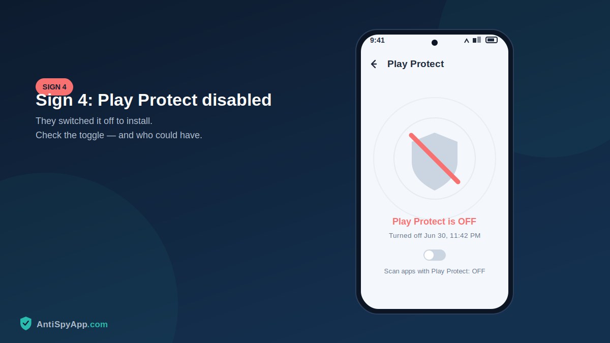 Google Play Protect settings with scanning toggle visible