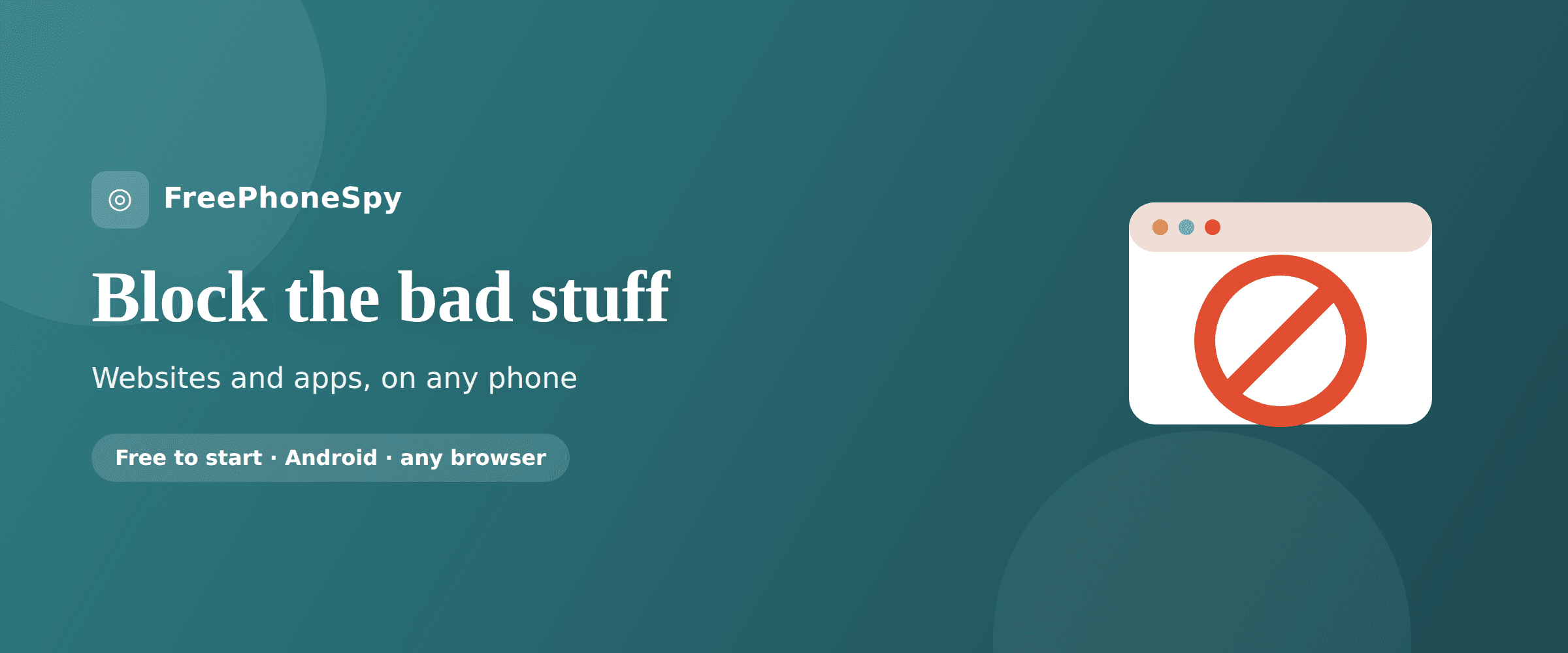 Illustration of a parent and child looking at a phone together with a shield icon over blocked apps and websites