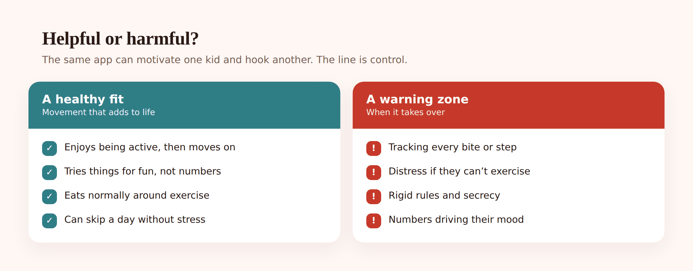 Split illustration contrasting a relaxed person enjoying a walk with a tense person anxiously checking numbers on a watch