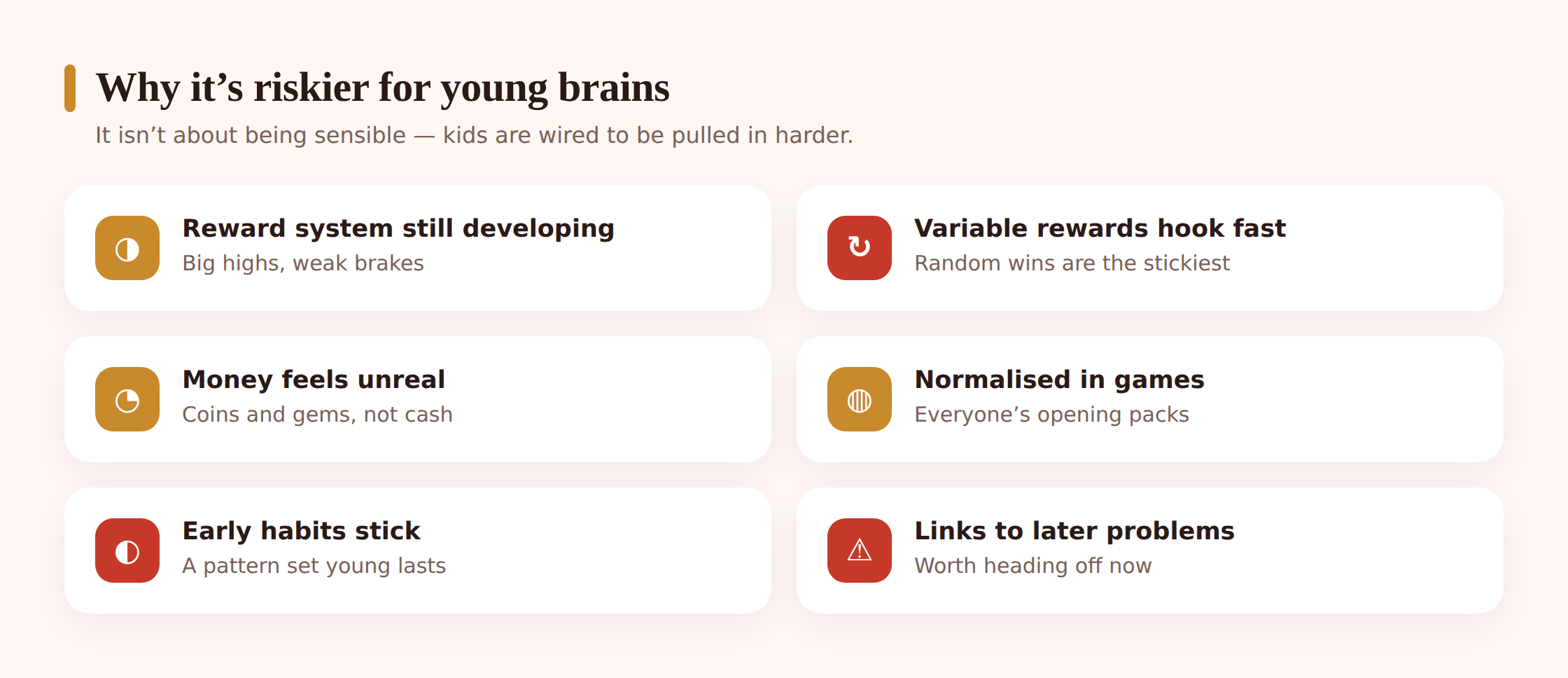 Illustration of a developing teenage brain showing an active reward centre and an underdeveloped self-control region