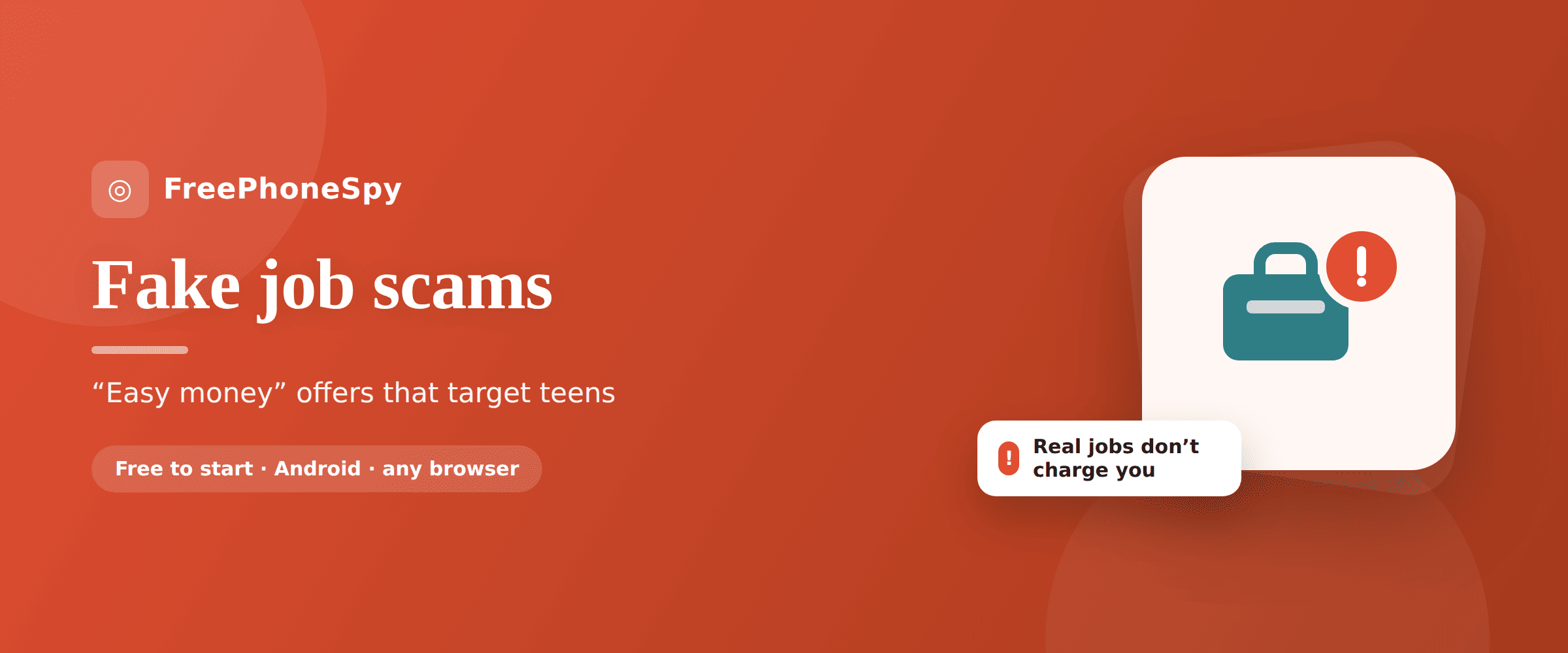 Illustration of a teenager holding a phone showing a job ad that reads 'earn £25/hr from home', with a fishing hook hidden in the offer