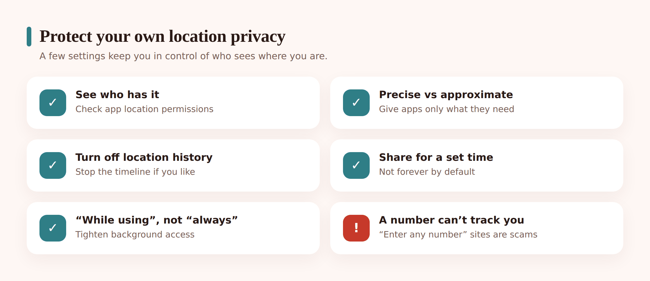 Illustration of a person reviewing location permission settings on a phone to protect their privacy