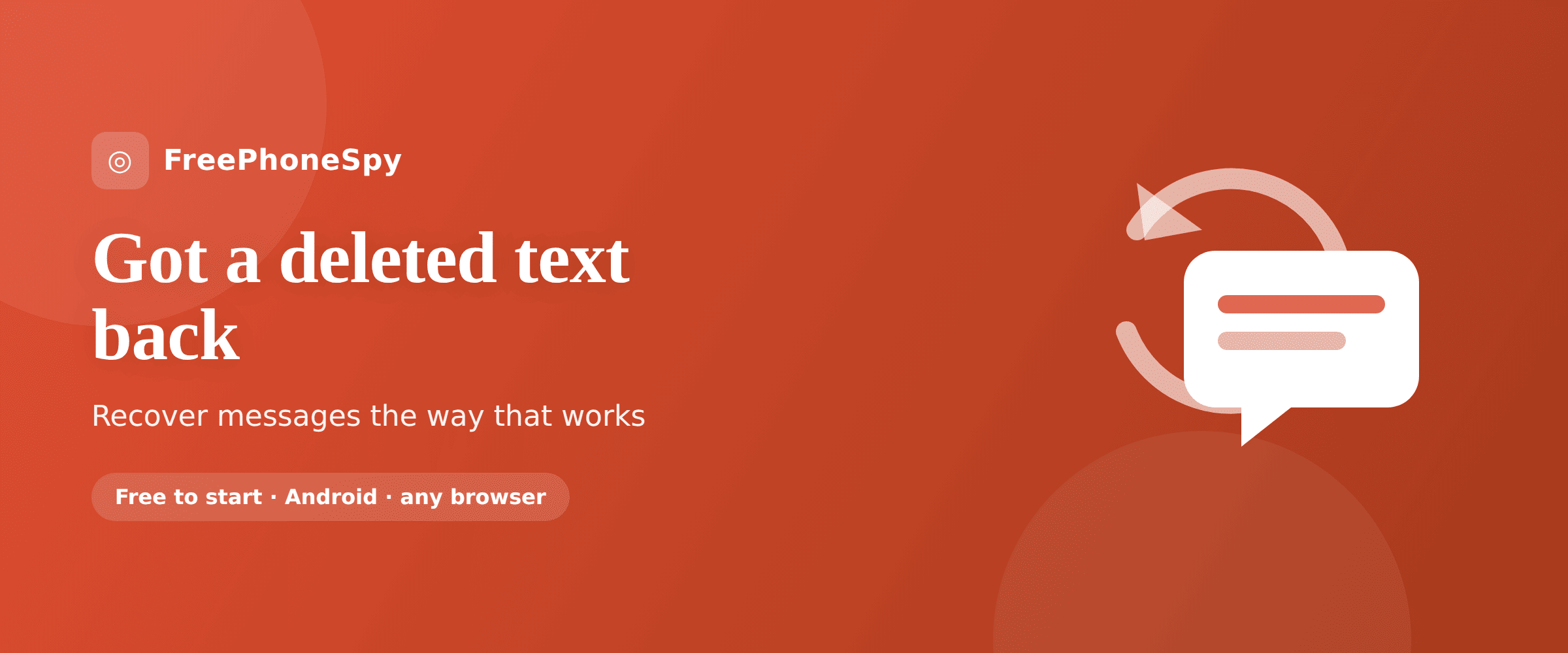Illustration of a deleted text message thread with a recovery arrow pulling a message back onto the screen