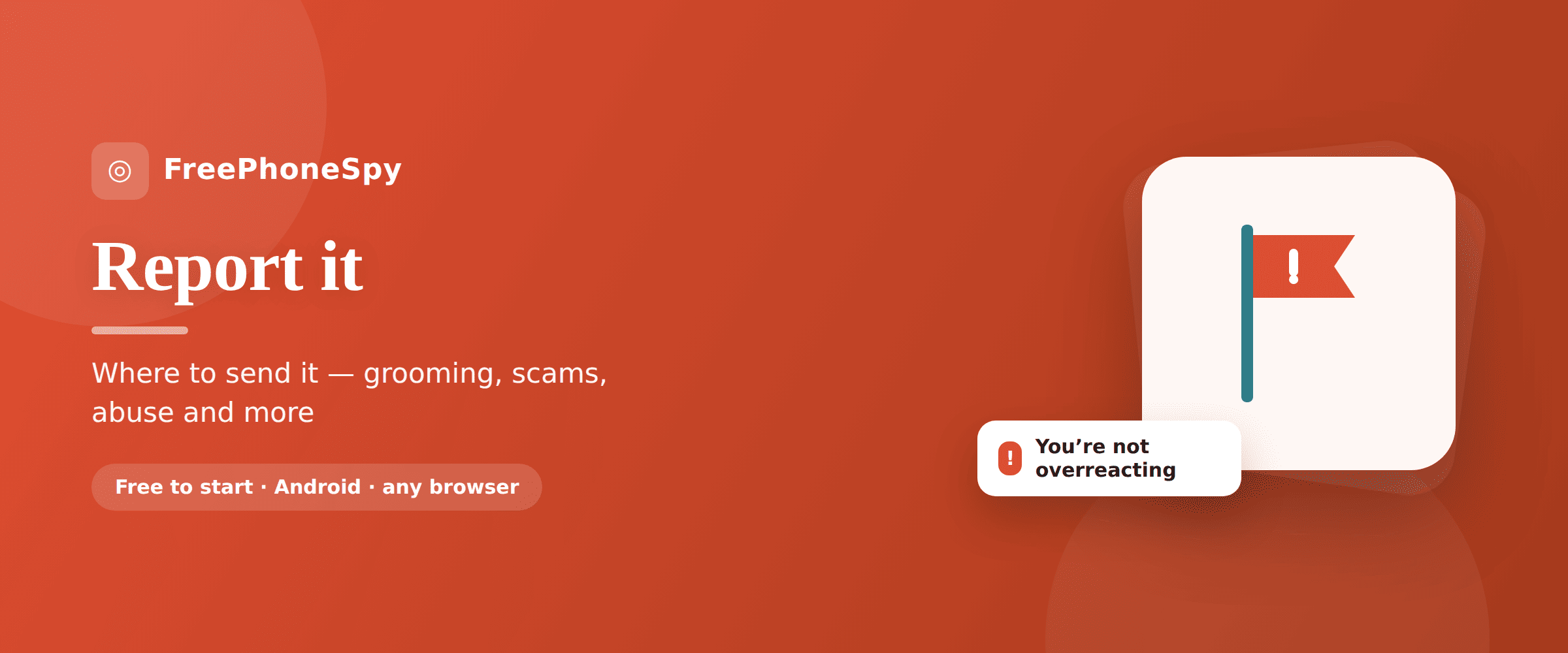 Illustrated shield paired with a report flag, representing safely reporting online harm