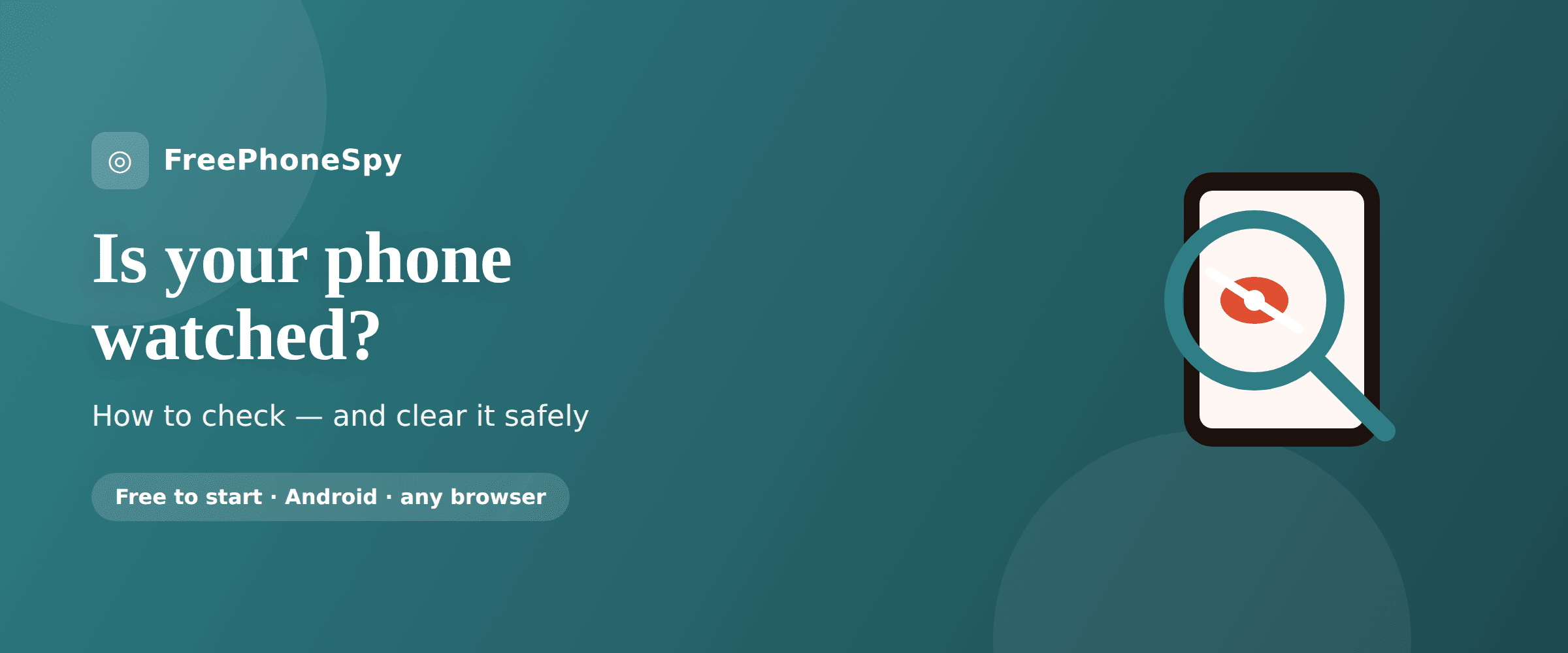 Illustration of a person holding a phone with a faint watching eye behind the screen, symbolising hidden monitoring