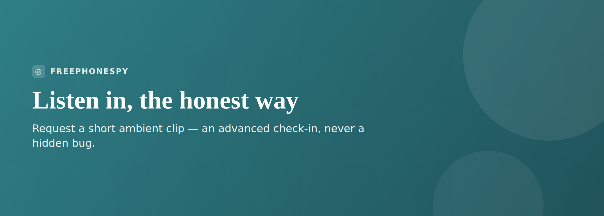 Ambient audio banner for the FreePhoneSpy parental monitoring app, showing a short audio clip requested from the web panel