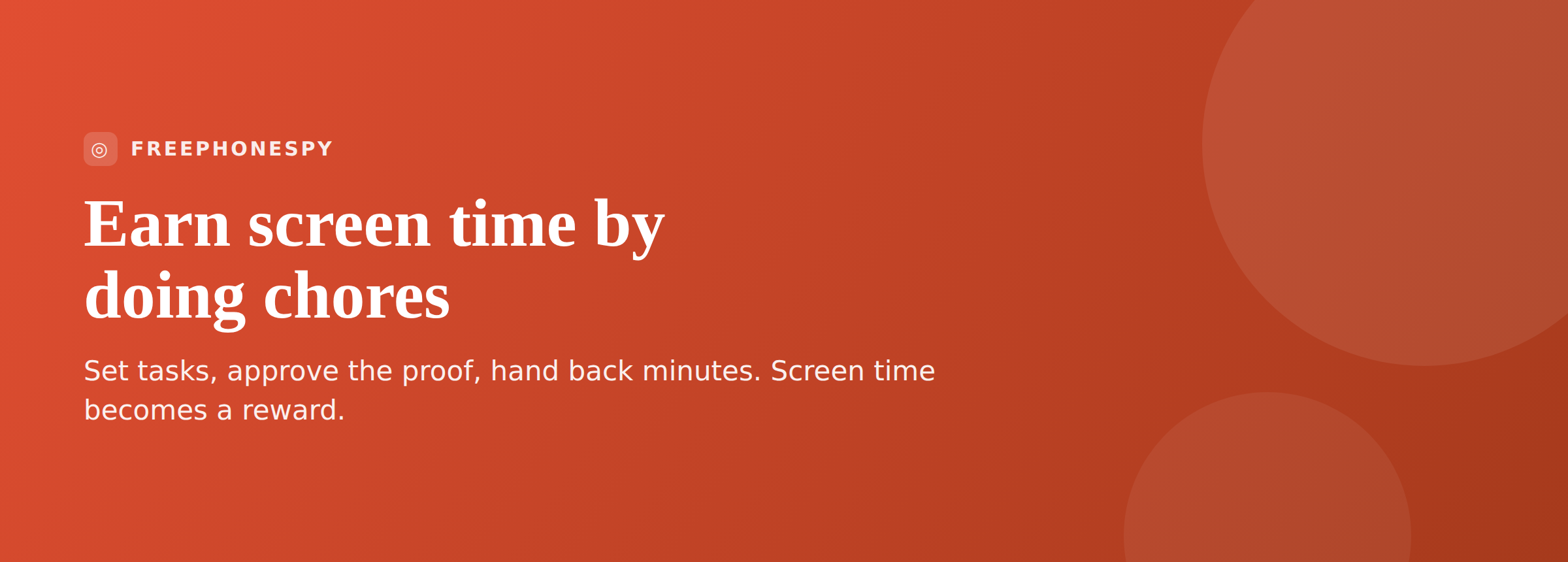 FreePhoneSpy tasks and rewards banner showing chores that earn screen time minutes for a child