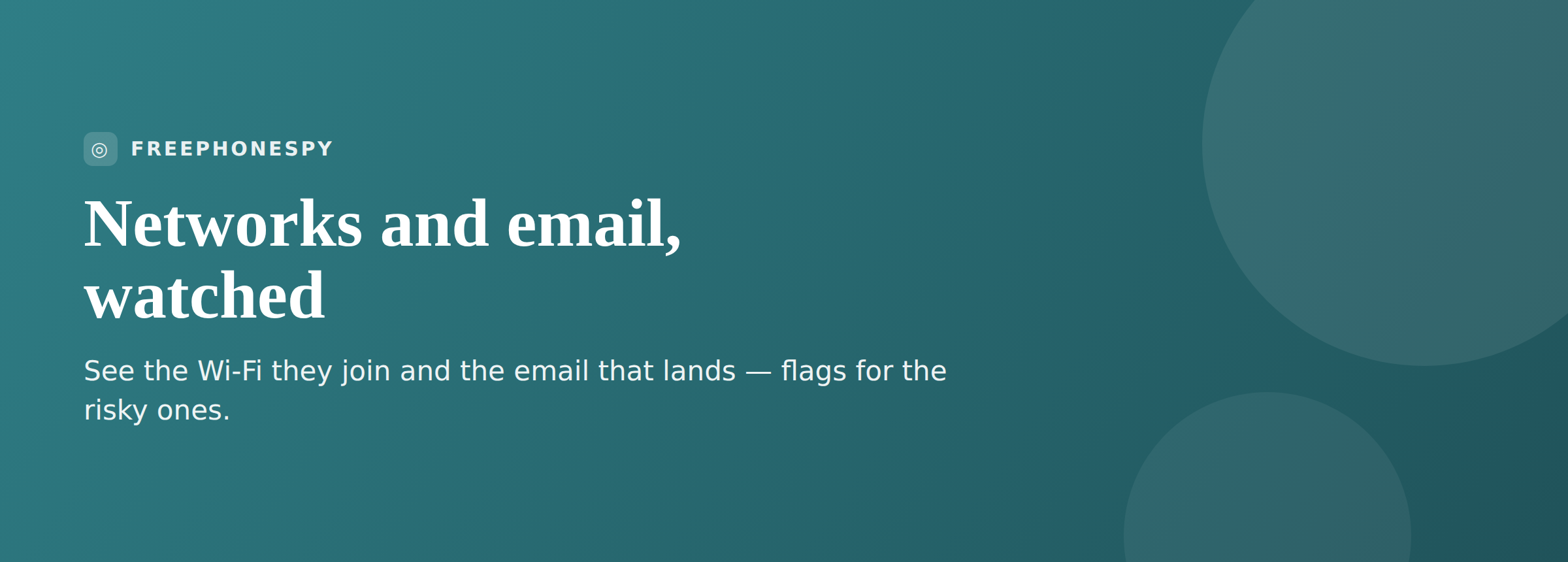 FreePhoneSpy Wi-Fi and email monitoring banner showing joined networks and email subject lines