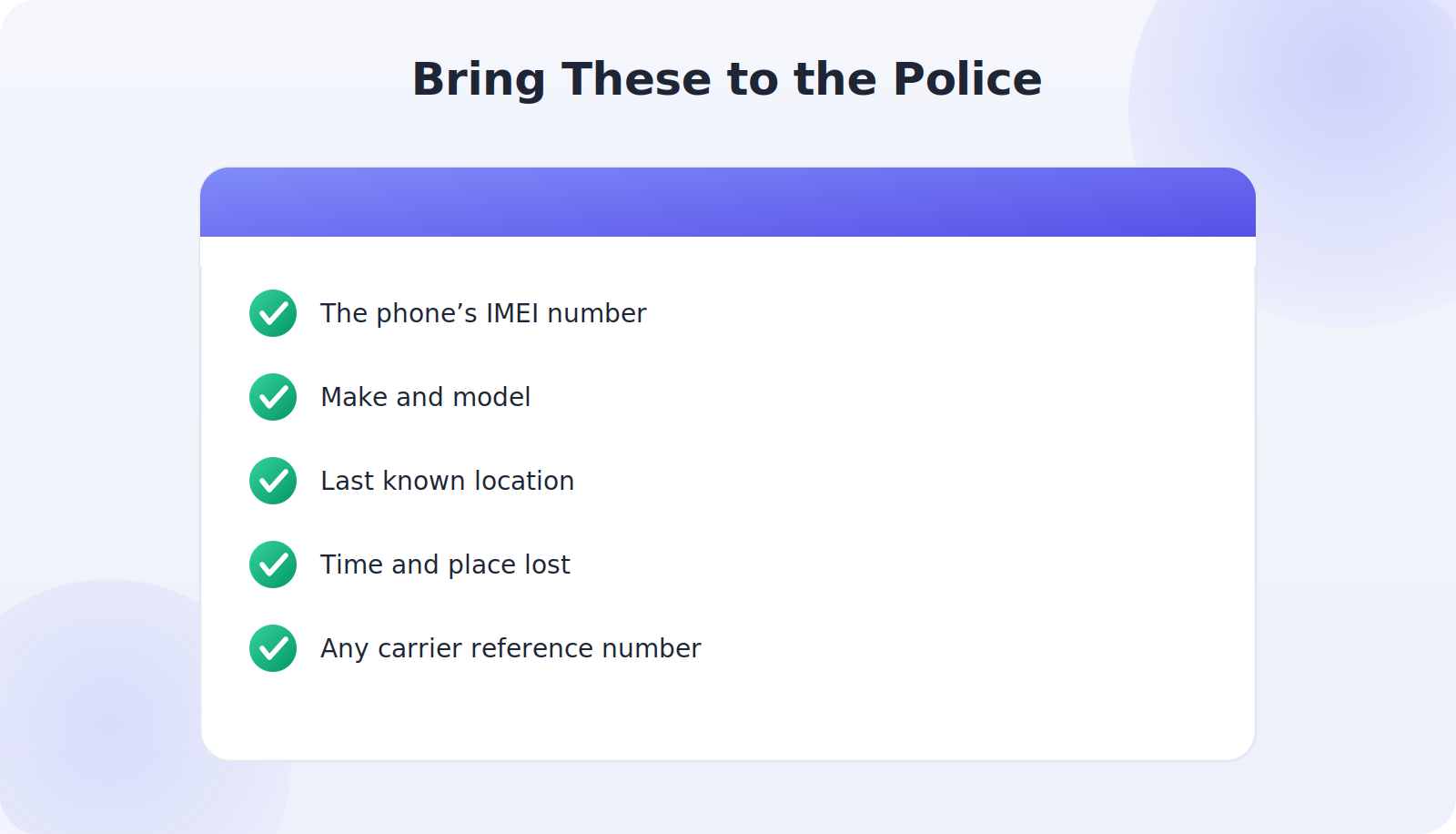 Checklist of details to give the police when reporting a stolen phone