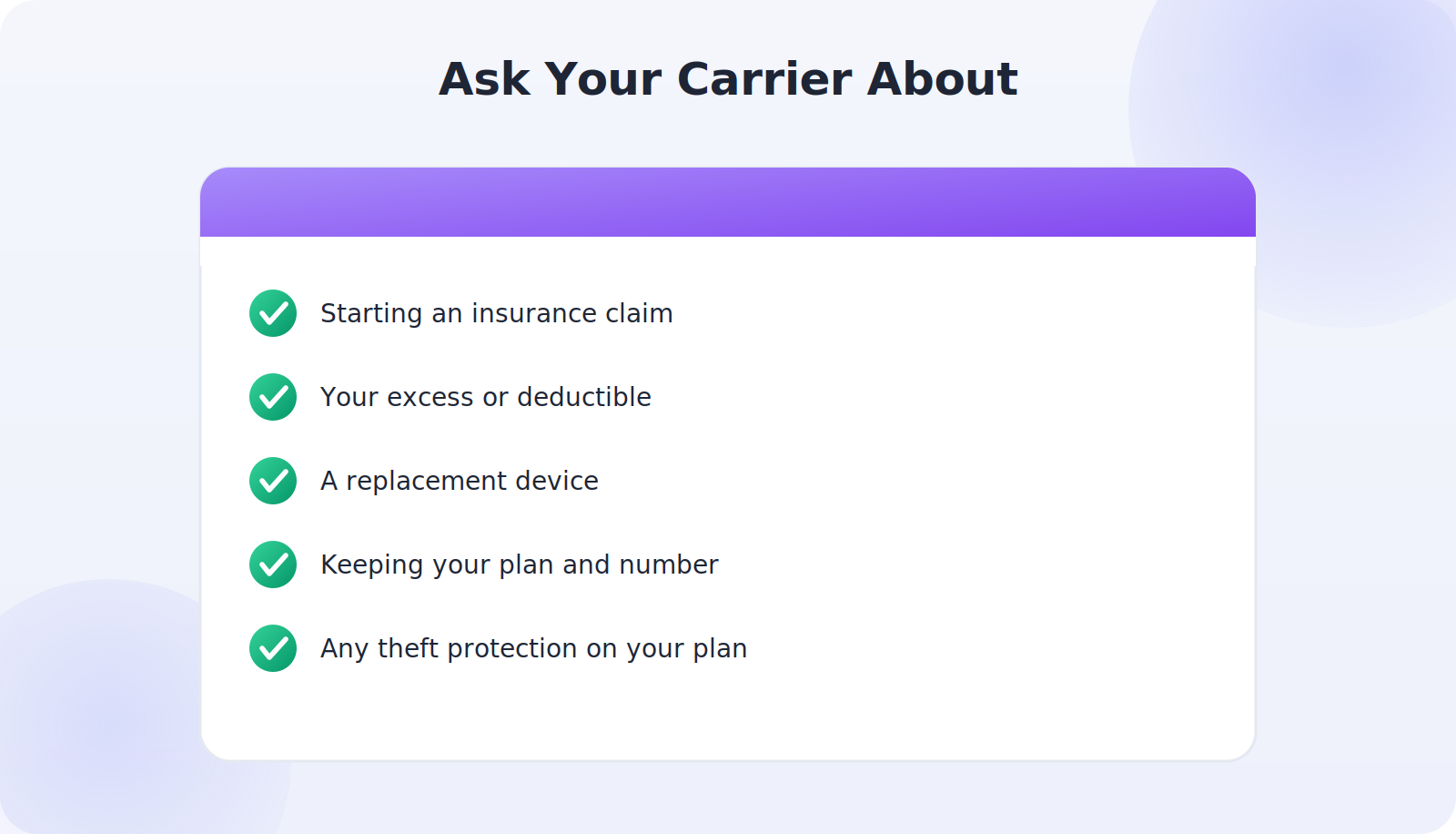 Asking your carrier about insurance and a replacement device