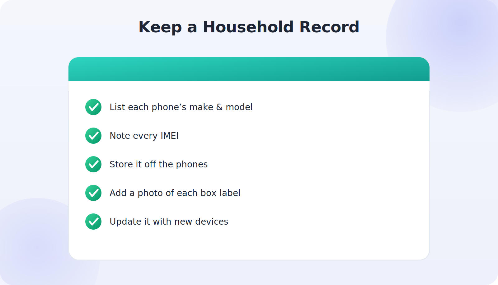 A simple household record of phones and their IMEI numbers