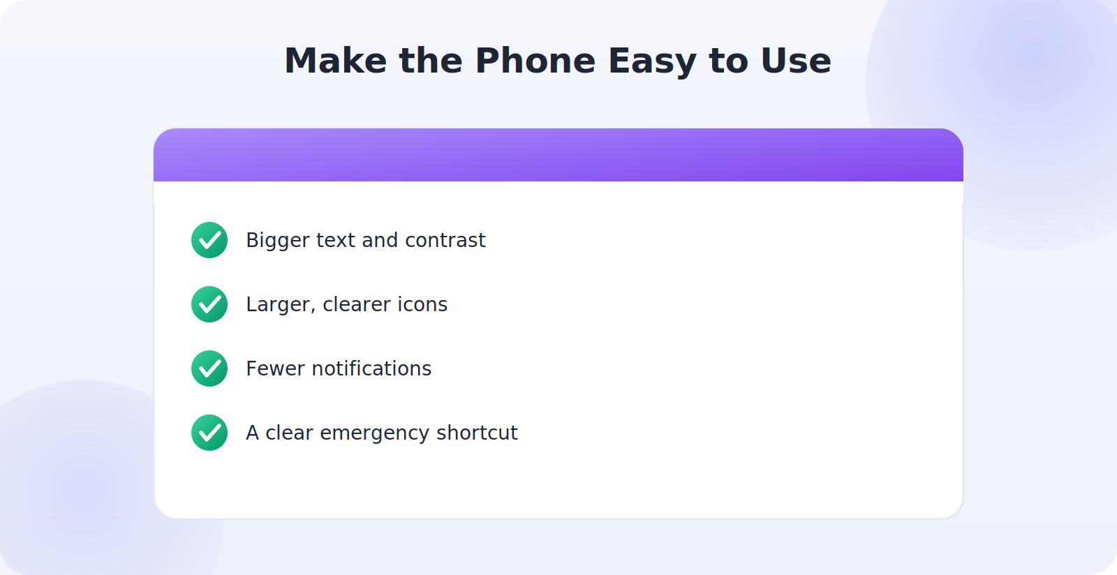 Accessibility settings that make a phone easier for an elderly parent to use