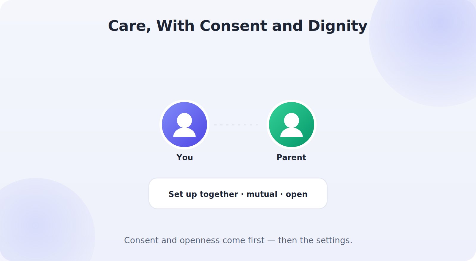 An adult child and elderly parent setting up phone location sharing together