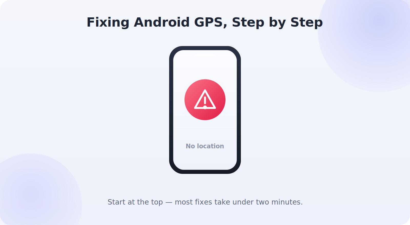 An Android phone with a broken GPS signal being diagnosed step by step