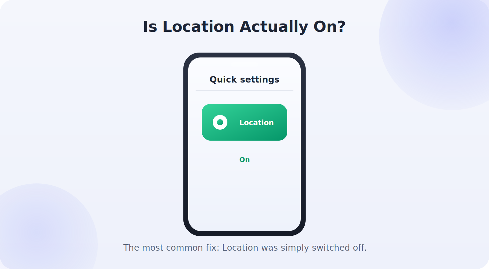 Confirming location is switched on in Android quick settings and menu