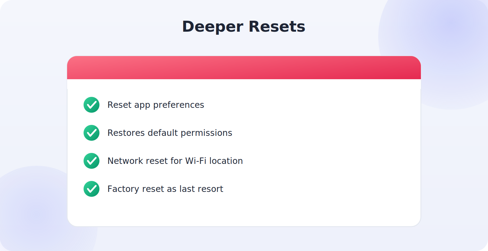 Resetting app preferences or network settings to fix stuck Android GPS