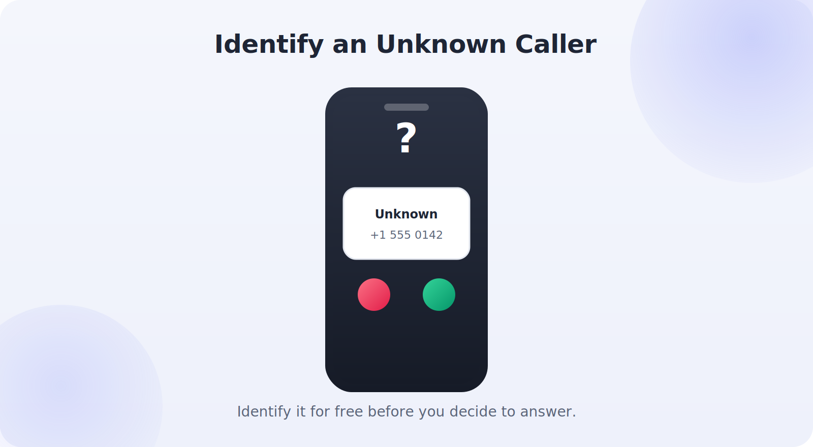 A phone showing an unknown caller, with safe ways to identify it