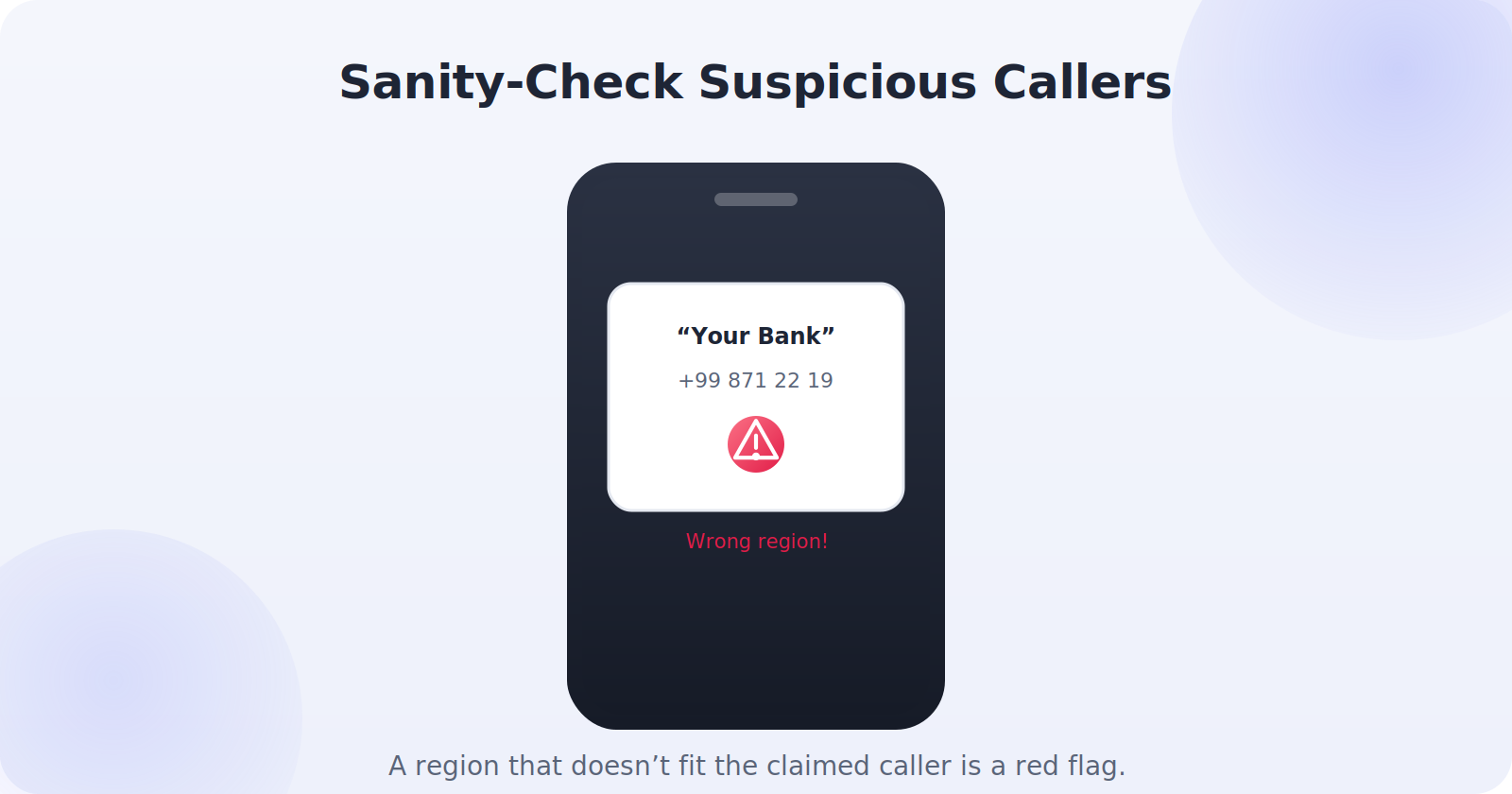 Using a number's region to sanity-check a suspicious caller