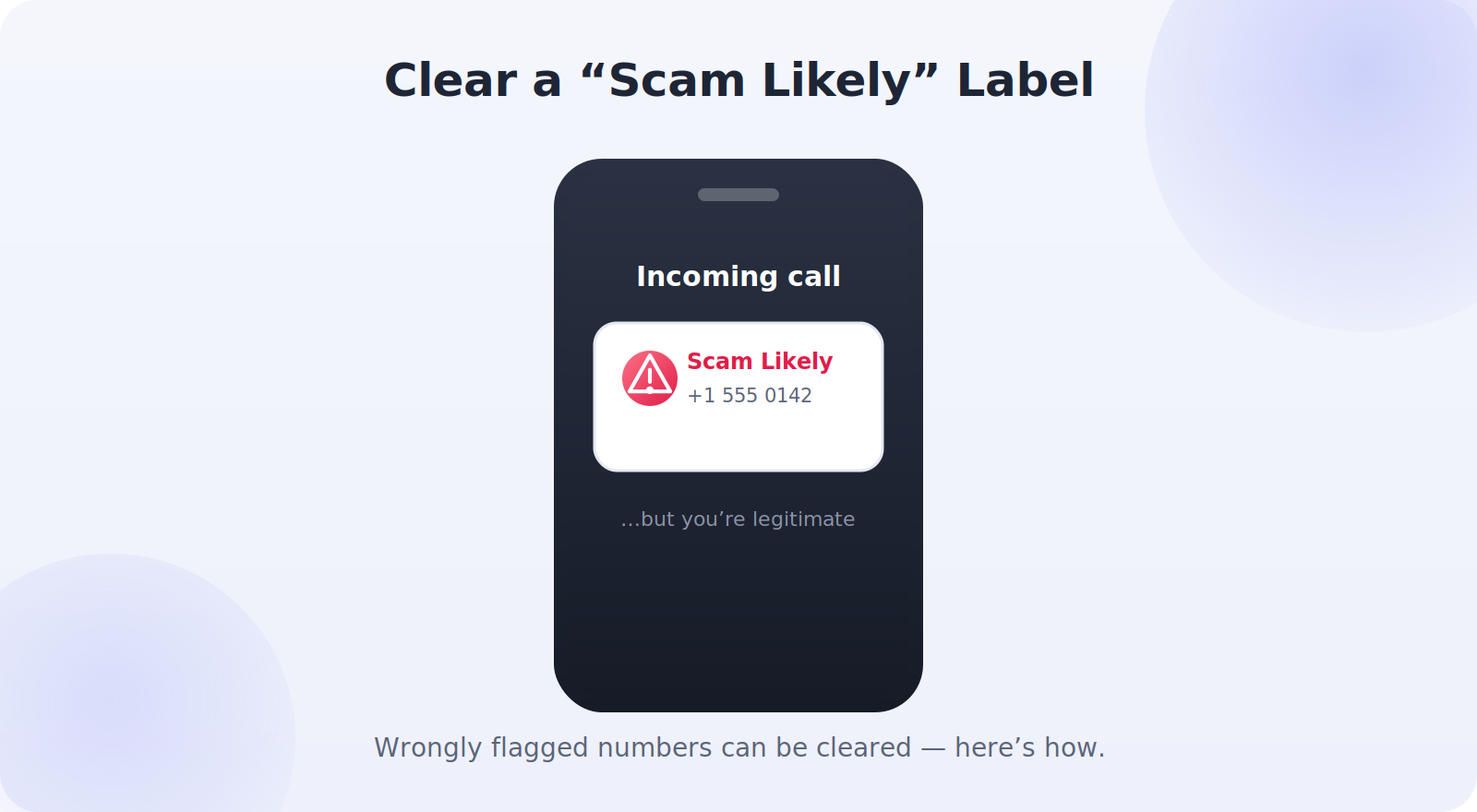 A phone call incorrectly labeled 'Scam Likely' that needs fixing