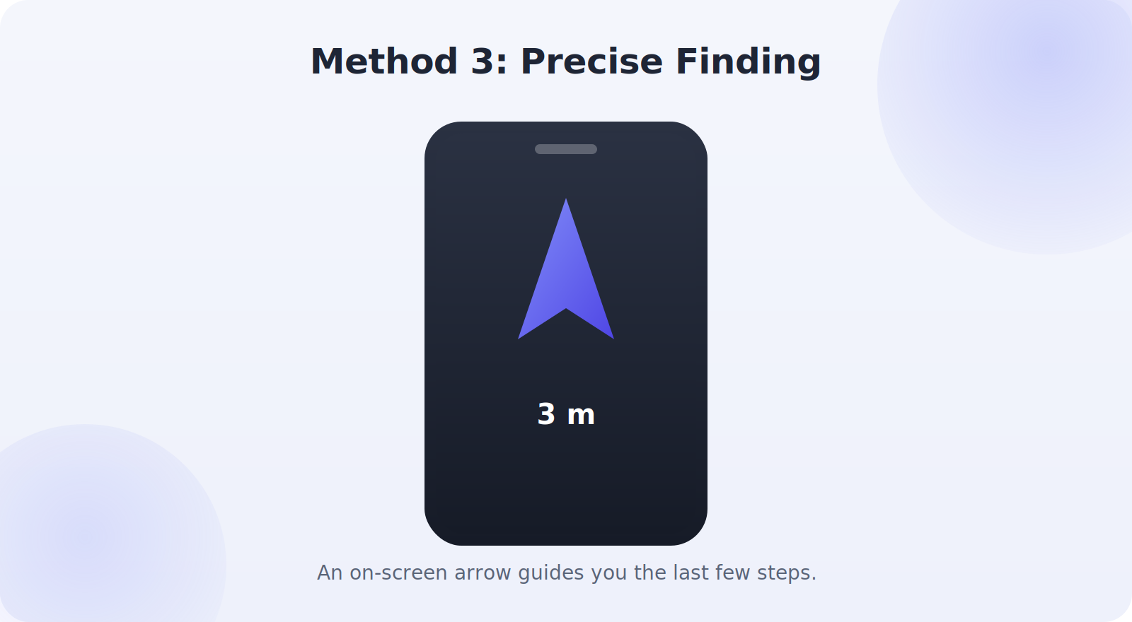 Precise finding with a directional arrow guiding to a tracker