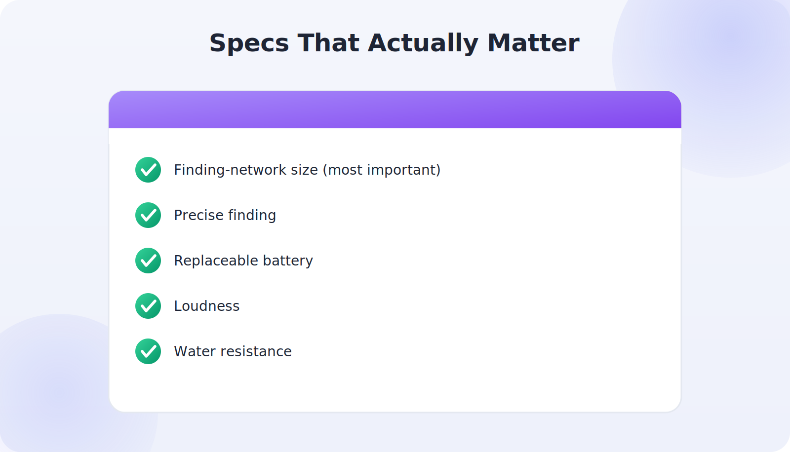 The key specs to compare when choosing a tracker