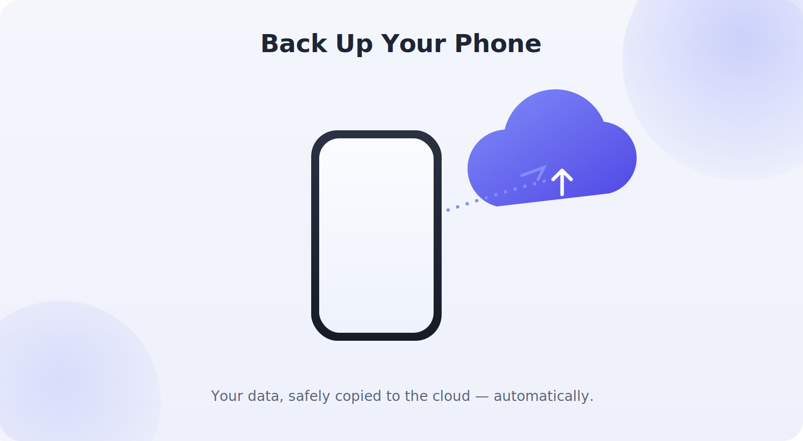 A phone backing up its data to the cloud for safekeeping