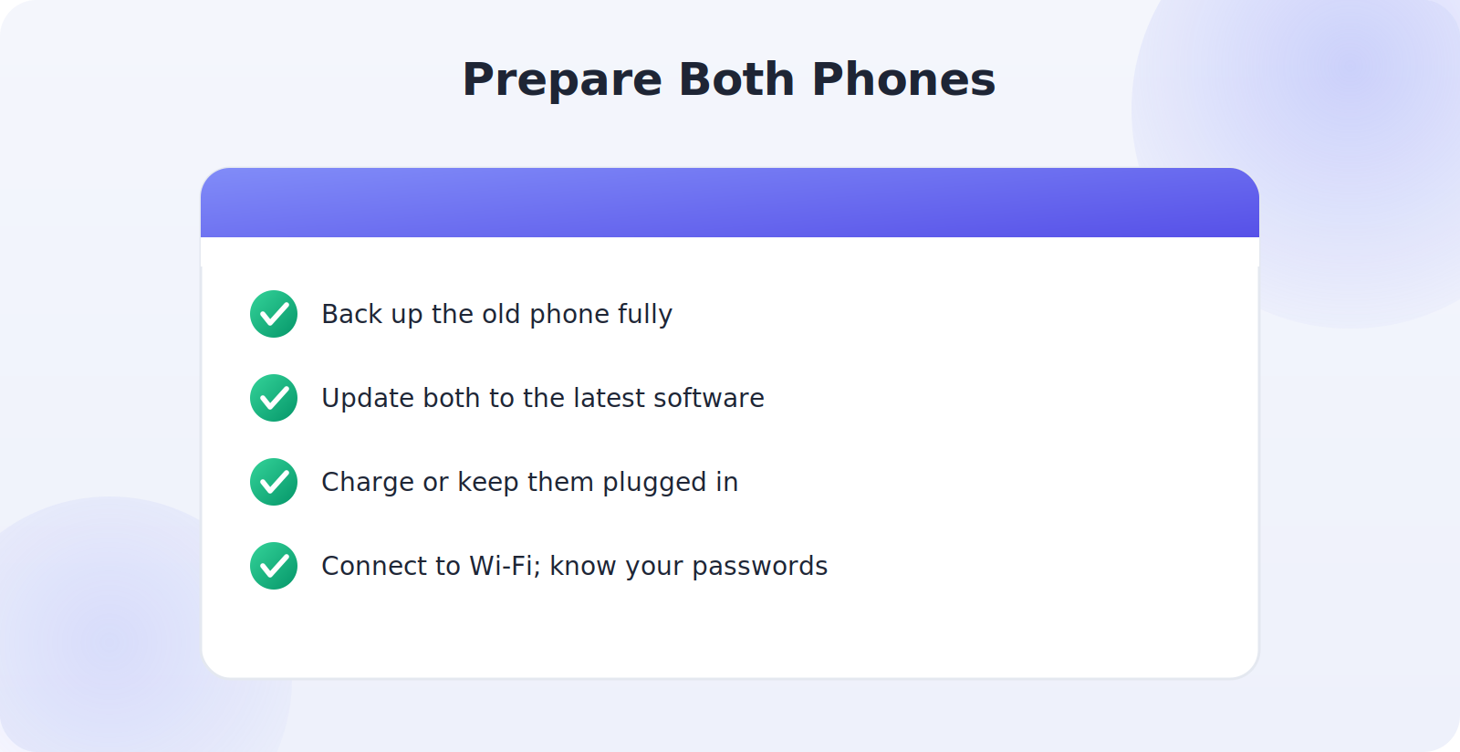 Preparing both phones before transferring data