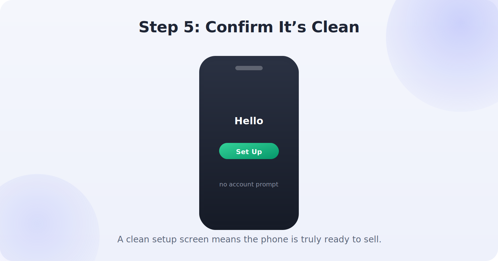 Confirming a wiped phone boots to a clean setup screen